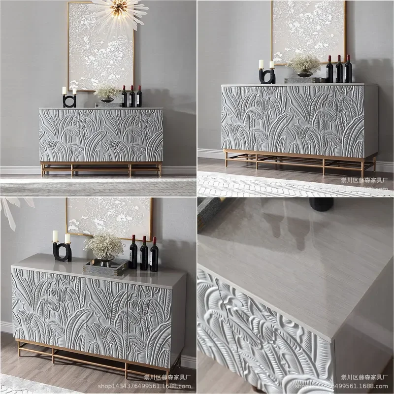 Modern Carved Sideboard Cabinet Light Luxury Entryway Storage Console Table for Living Room Hallway Decor