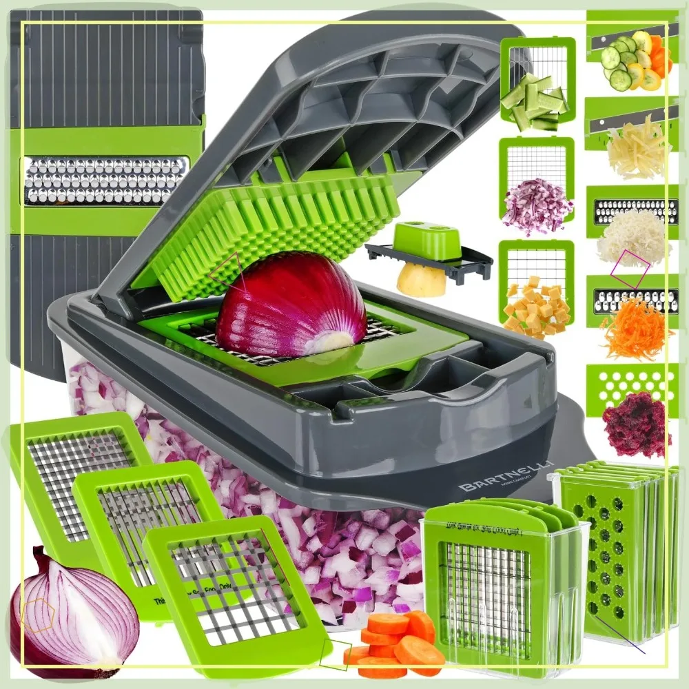 

15-Piece Vegetable Chopper & Slicer Set with Container, Grater, Brush, Fork - Easy Clean Kitchen Gadget