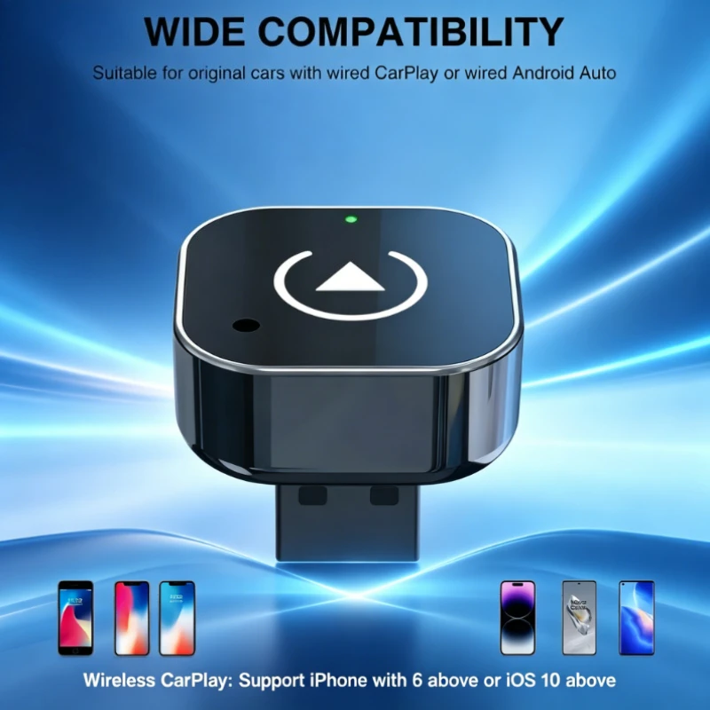 

2026 NEW Wireless CarPlay Dongle Plug Play Auto Connect No Delay Wired to Wireless Adapter Compatible with iPhone Android Car