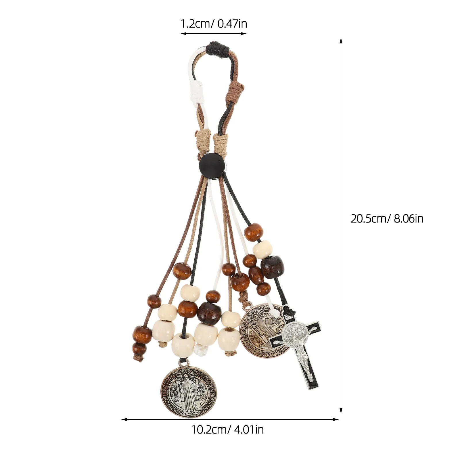 2Pcs Saint Benedict Cross Hanging Charm Handmade Rustic Wooden Bead Crucifix Catholic Religious Decor for Car Mirror Home Door