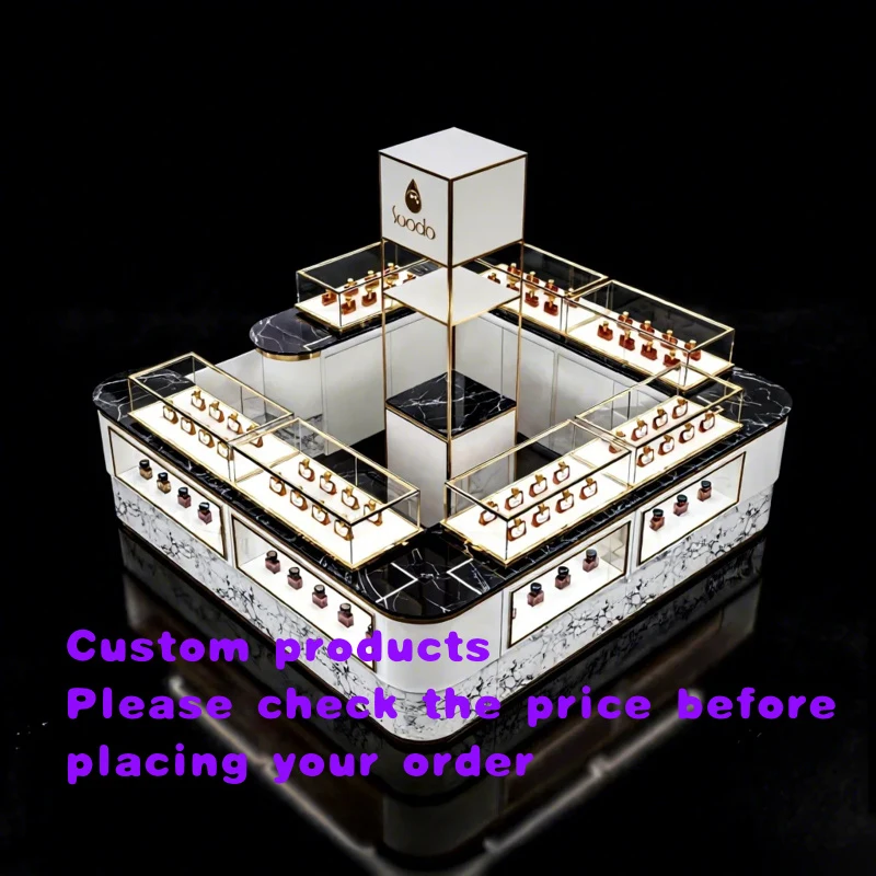 custom.Luxury Perfume Booth Kiosk Design Rotating Showcase Premium LED Lighting Fragrance Display Stands in Shopping Malls