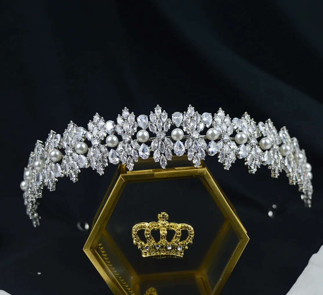 Diadema nupcial de circonita cúbica para mujer, tocado de boda, Tiaras de princesa para novia, coronas, fiesta de cumpleaños, joyería para el cabello de Graduación