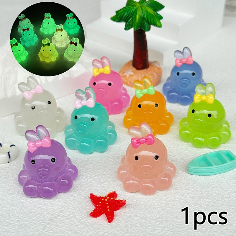 Luminous Butterfly Knot Octopus Resin Ornament Cartoon Creative Decor Mossy Micro Glue Glow-in-the-dark Diy Material Resin Acces