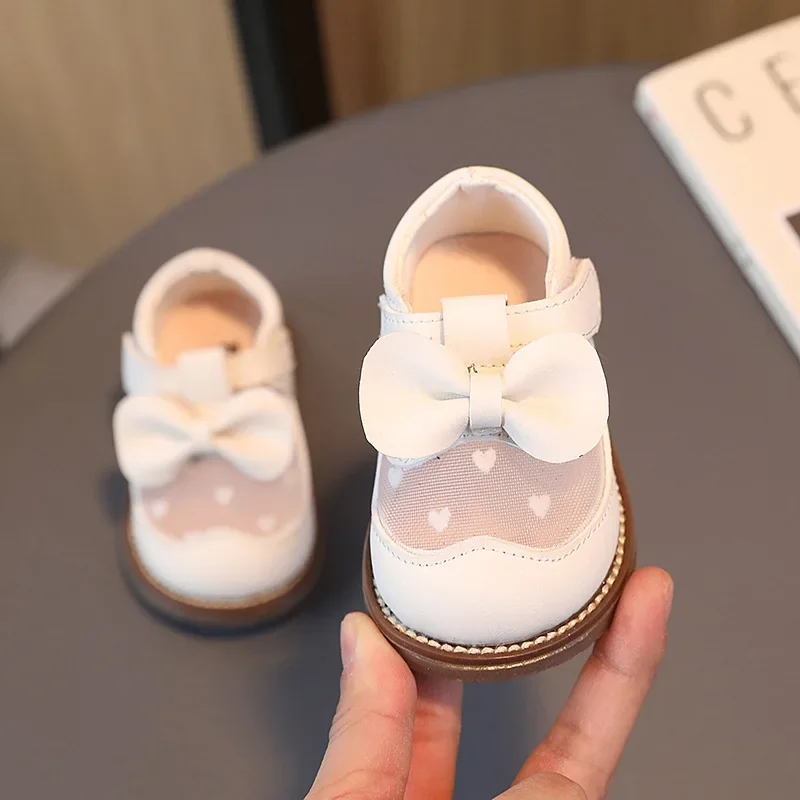 Baby Girls Leather Shoes Spring and Autumn Sweet Soft Bottom Bowknot Princess Kids Shoes Casual Mesh Baby First Walker Shoes