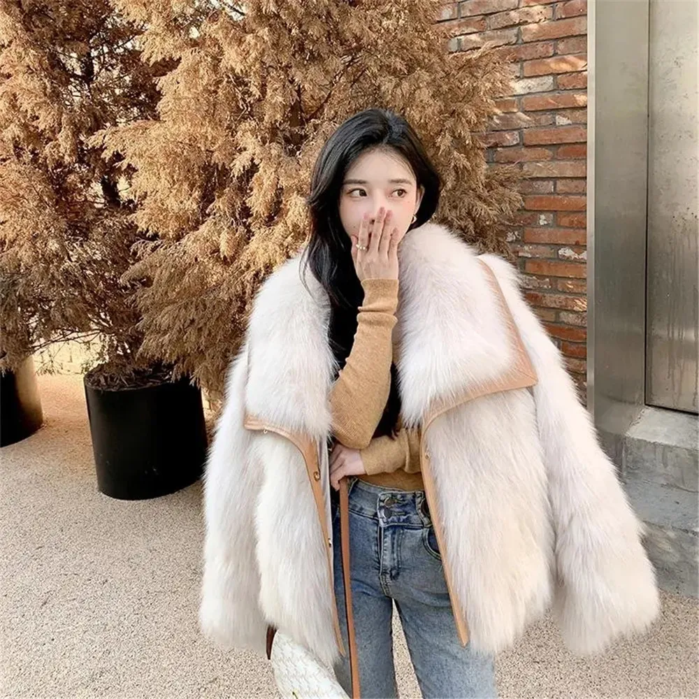 Large lapel imitation fox fur coat women's winter 2023 new fur one women's coat winter jacket