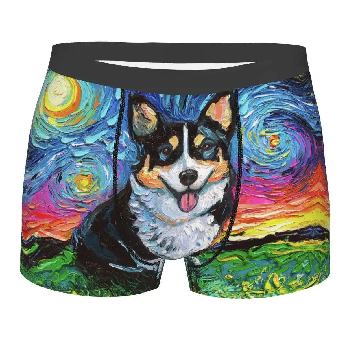 Fashion Welsh Corgi Starry Night Boxers Shorts Panties Men's Underpants Breathbale Pet Dog Lover Briefs Underwear