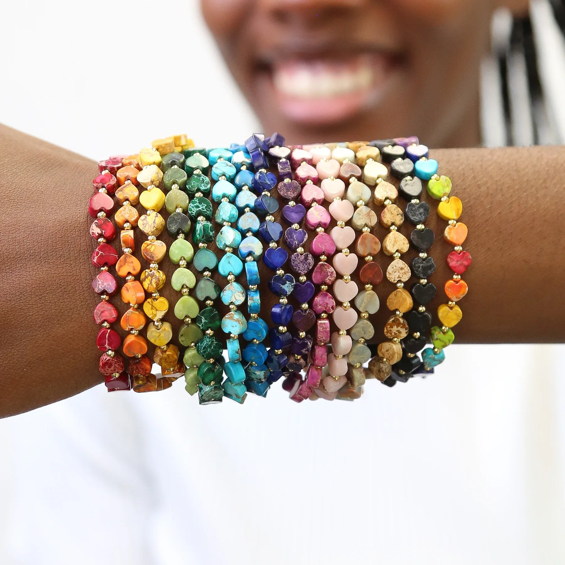 

CCGOOD Colorful Natural Stone Heart Bracelet for Women Boho Summer Beach Surf Jewelry Gifts Adjustable Rope Stackable Pulseras