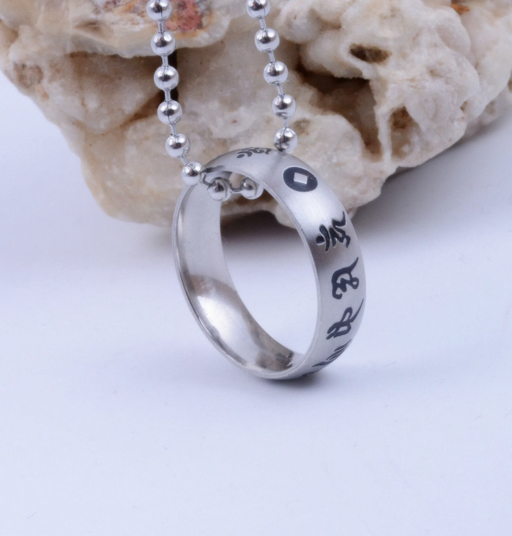 Tibetan Titanium Steel OM Mani Padme Hum Amulet Ring