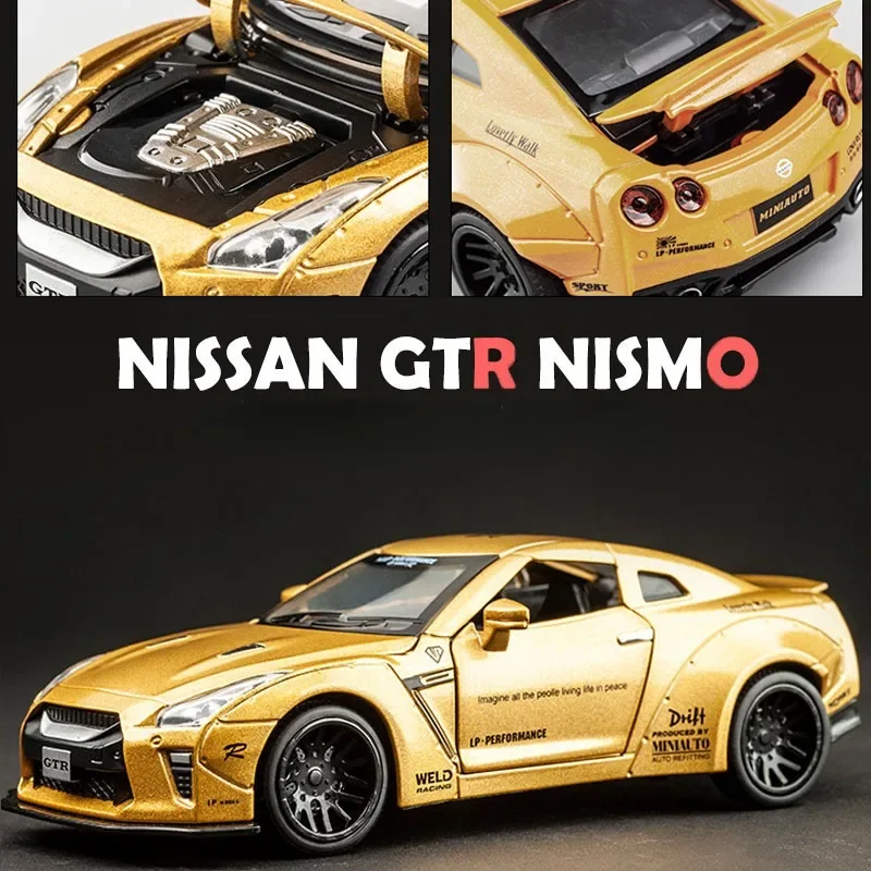 Simulation 1:32 Nissan GTR Sport Car Model Sound and Light Collective Voiture Miniature Pullback Metal Toys Vehicles Kids Boys