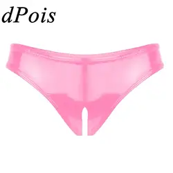 Women Open Crotch Sexy Lingerie Ladies Panties Wet Look Patent Leather Female High Cut Mini Briefs Underwear Underpants