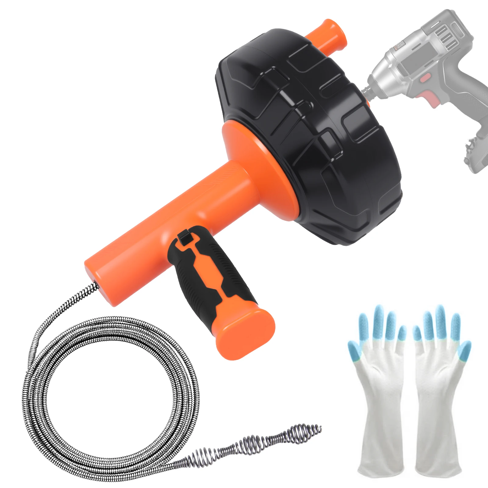 Image of 10m Abflussreiniger mit Handkurbel & Bohrmaschinenantrieb, Schutzhandschuhe, Aufbewahrungstasche, 72A Manganstahl, rostfrei, langlebig für Küche, Bad, Dusche