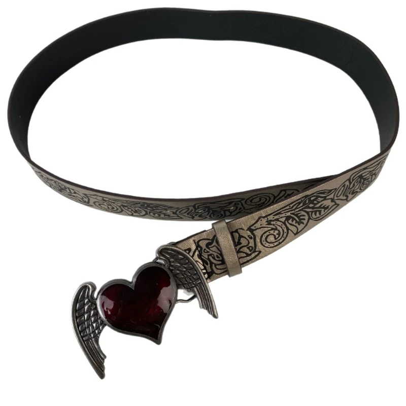 

E56A Punk Rock Metal Waist Belt Retro Heart Wing Design Unisex Fashion Accessory For Daily Wear