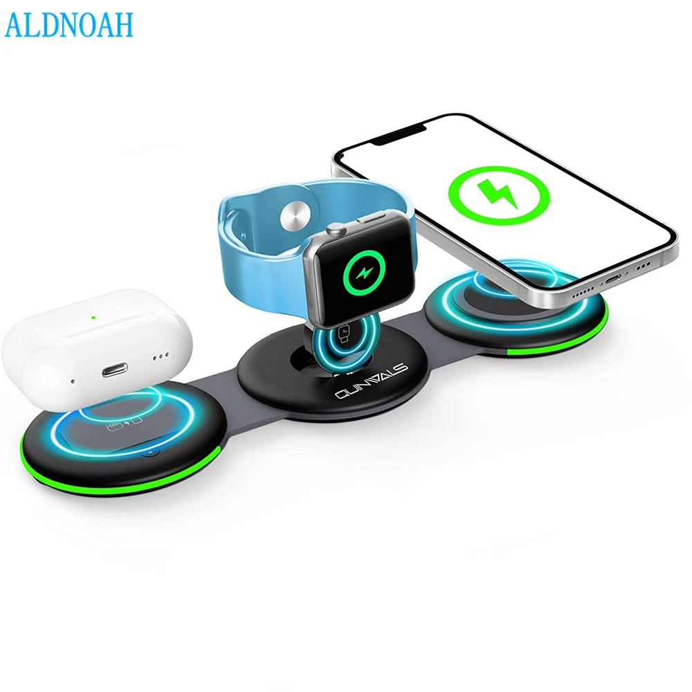 

3 in 1 Magnetic Wireless Charger Pad Stand for iPhone 14 13 12 Pro Max Qi Fast Charging Dock Station for Apple Watch 8 7 AirPods