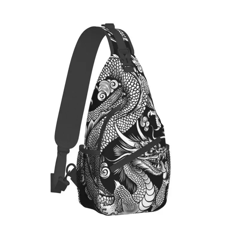 Fashion Dragon Asian Style Sling Crossbody Backpack Men Tradition Mythology Tattoo Art Shoulder Chest Bag for Traveling