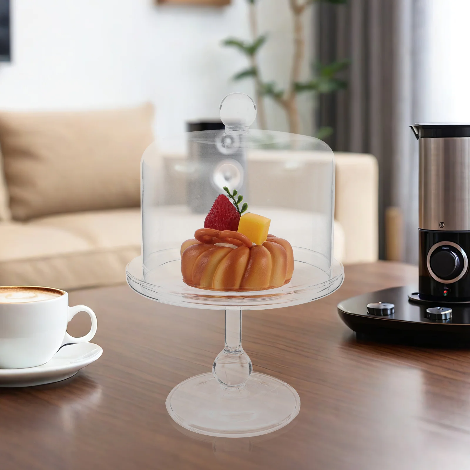 

Elegant Glass Cake Stand Clear Tray Cover Dustproof Wedding Birthday Dessert Display Table Stable Base Afternoon Tea Party