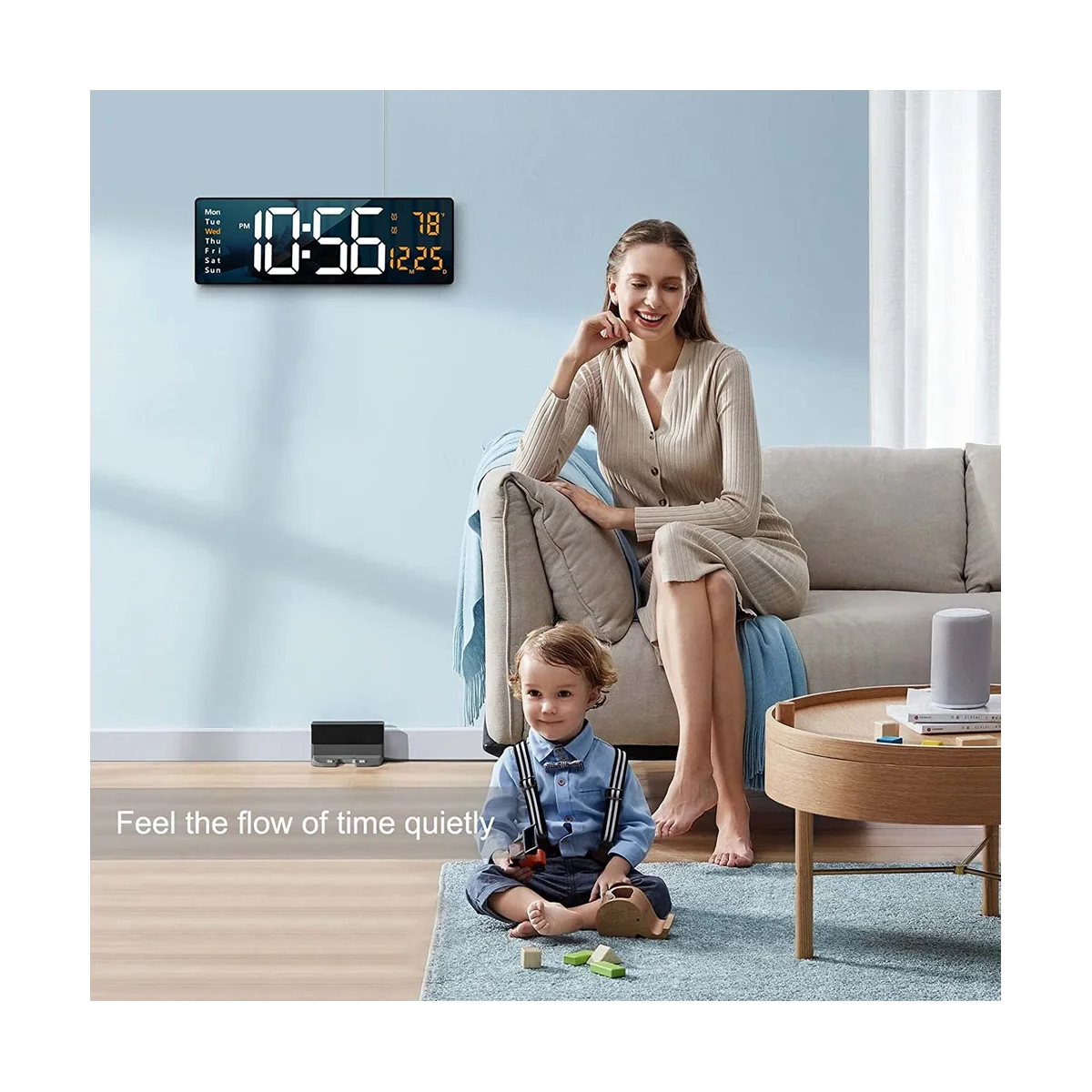 LED ساعة الحائط الرقمية مع جهاز التحكم عن بعد ، الجدول المنبه ، باهتة التلقائي ، التاريخ ومؤقت الأسبوع ، 13in ، عرض كبير