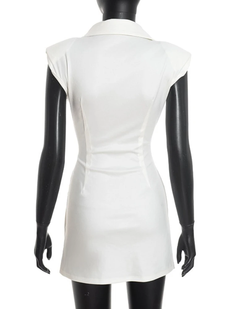 Vrouwen Sexy Mouwloze Diepe V-hals Effen Korte Jurk High Street Vrouwelijke 2026 Hoge Taille Tunieken Ruches Avond Jurken