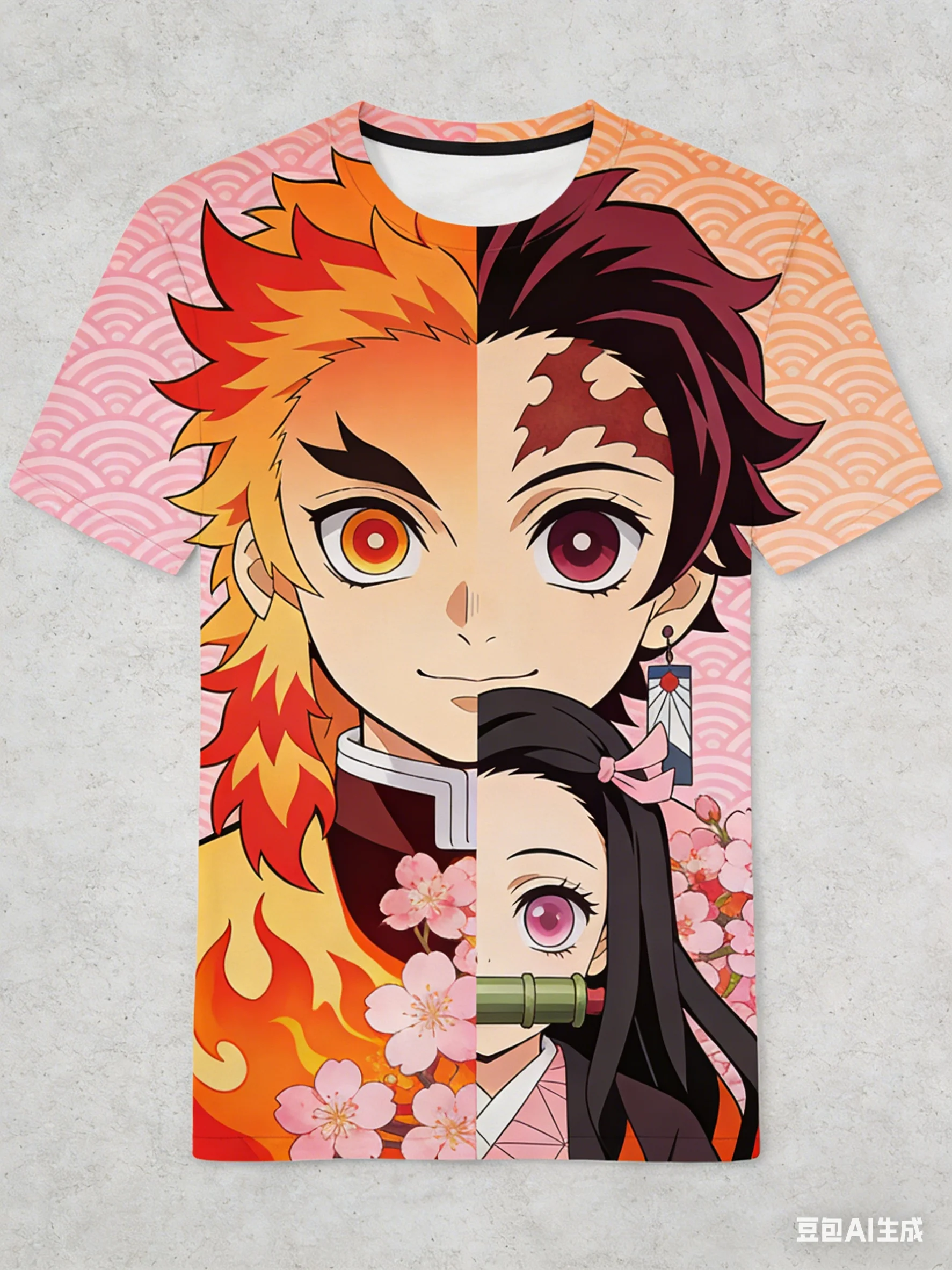 

Футболка с принтом Demon Slayer Collaboration, модный брендовый топ унисекс в японском стиле аниме, свободный крой для пар