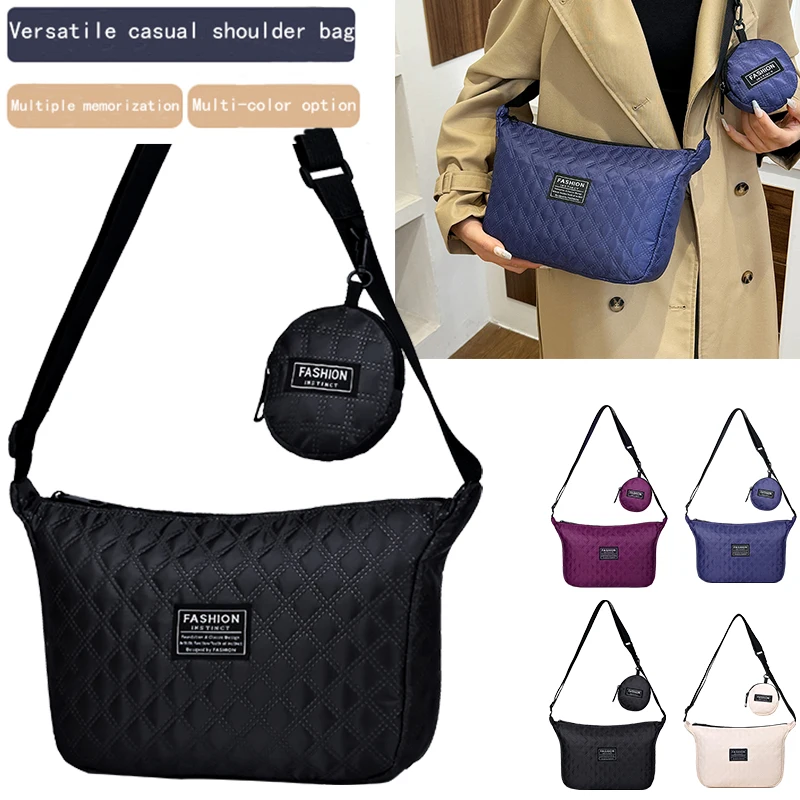 Chic Multi-Color Quilted Shoulder Bag with Pouch Adjustable-Strap Lightweight for Daily Outings Casual Stylish Functional Bag