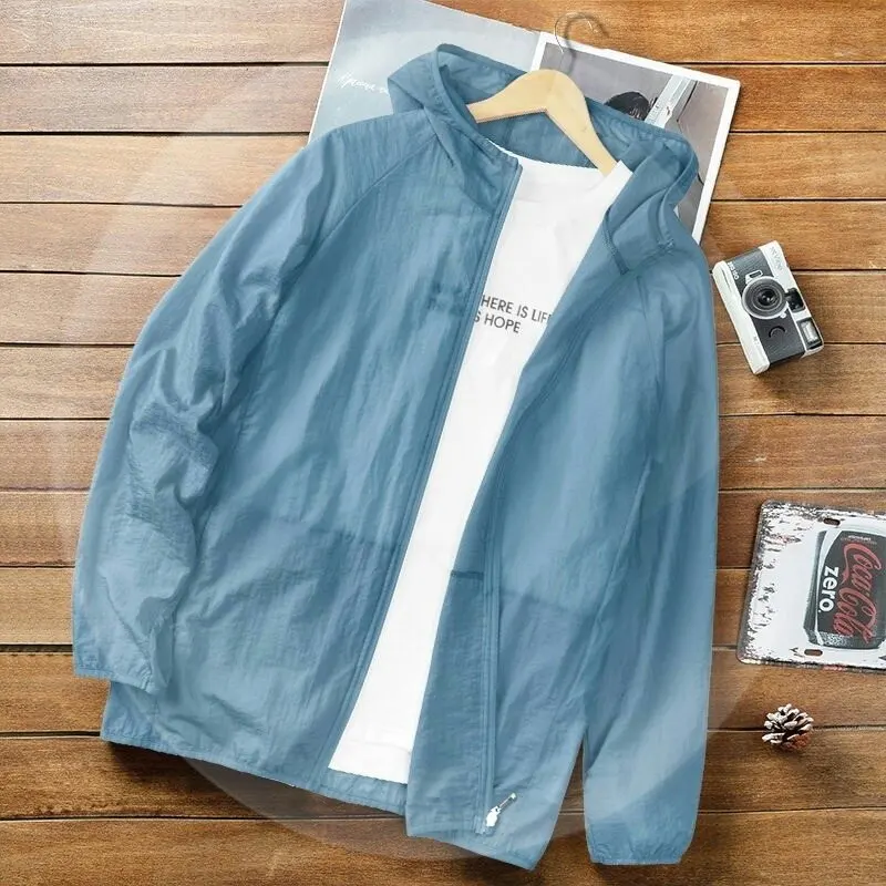 Lightweight Breathable Men's Summer Hat Jacket Fishing Sun Protection Outerwear Open Cardigan Coat Quick Dry Polyester Fiber