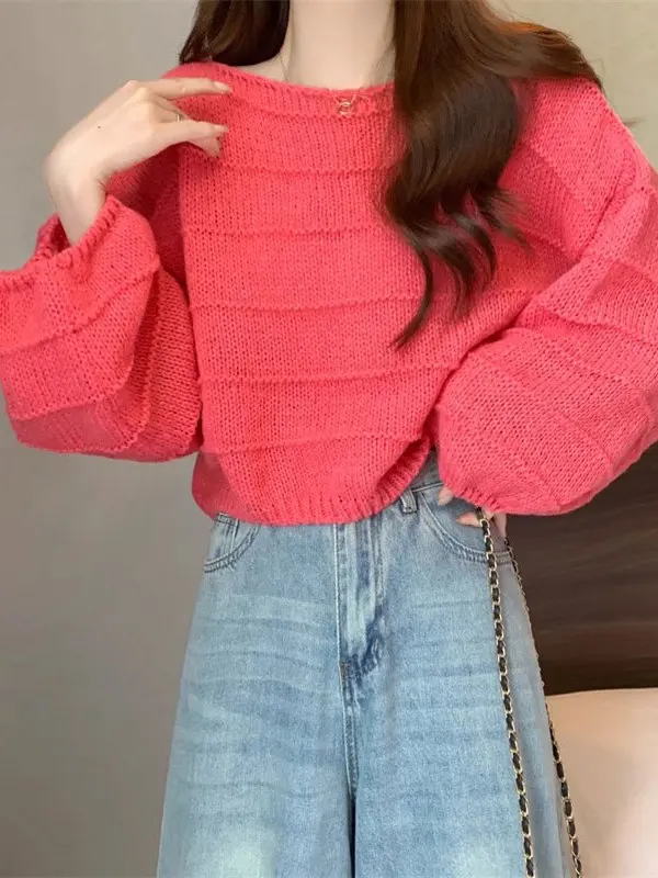 Pink Lantern Sve Base lavorata a maglia irt Donna Inizio autunno 2025 Nuovo maglione allentato ort Autunno Inverno Top Casual Sle Polyest...