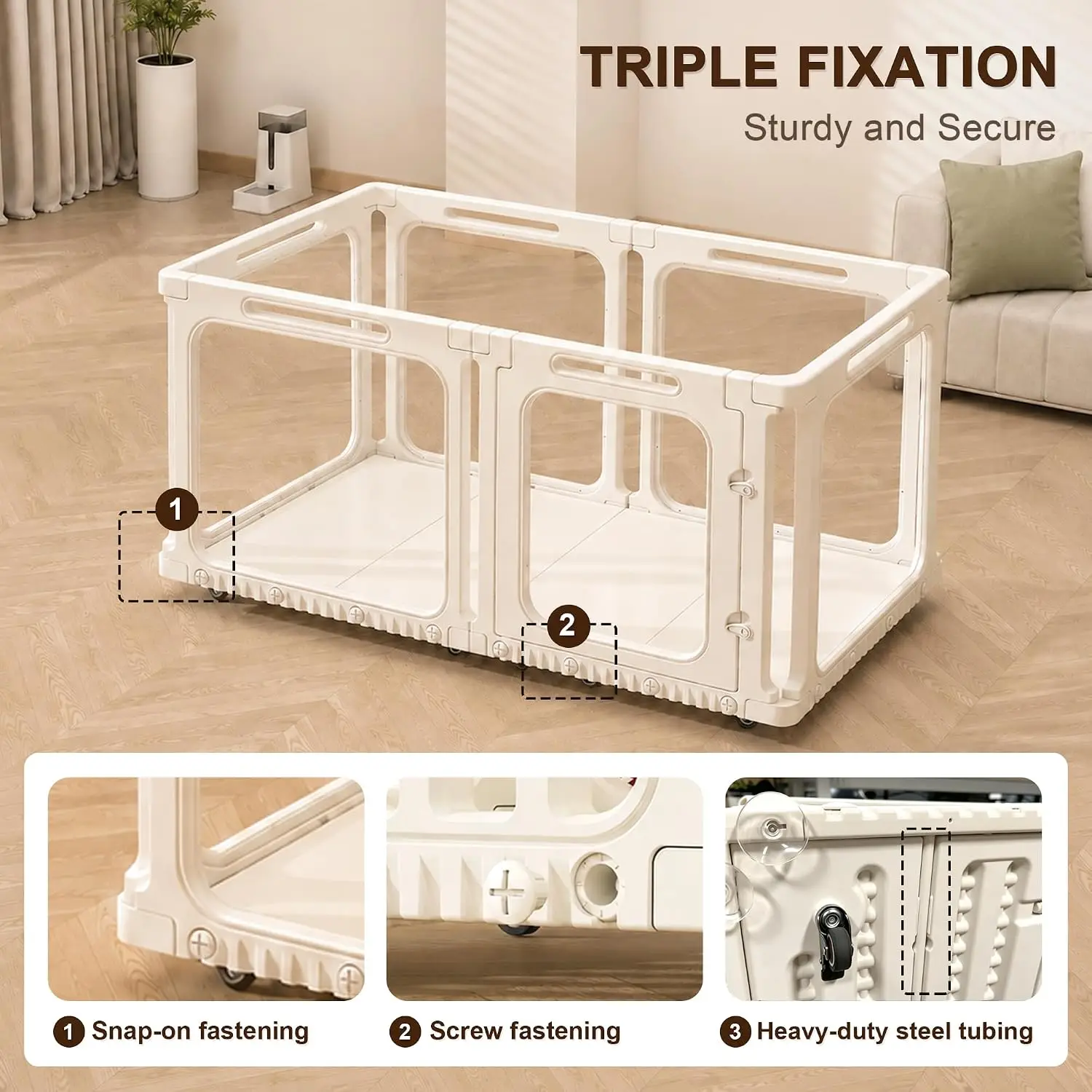 Movable Acrylic Dog Playpen Indoor Puppy Pen with Base Plate and 12 Wheels, Customized