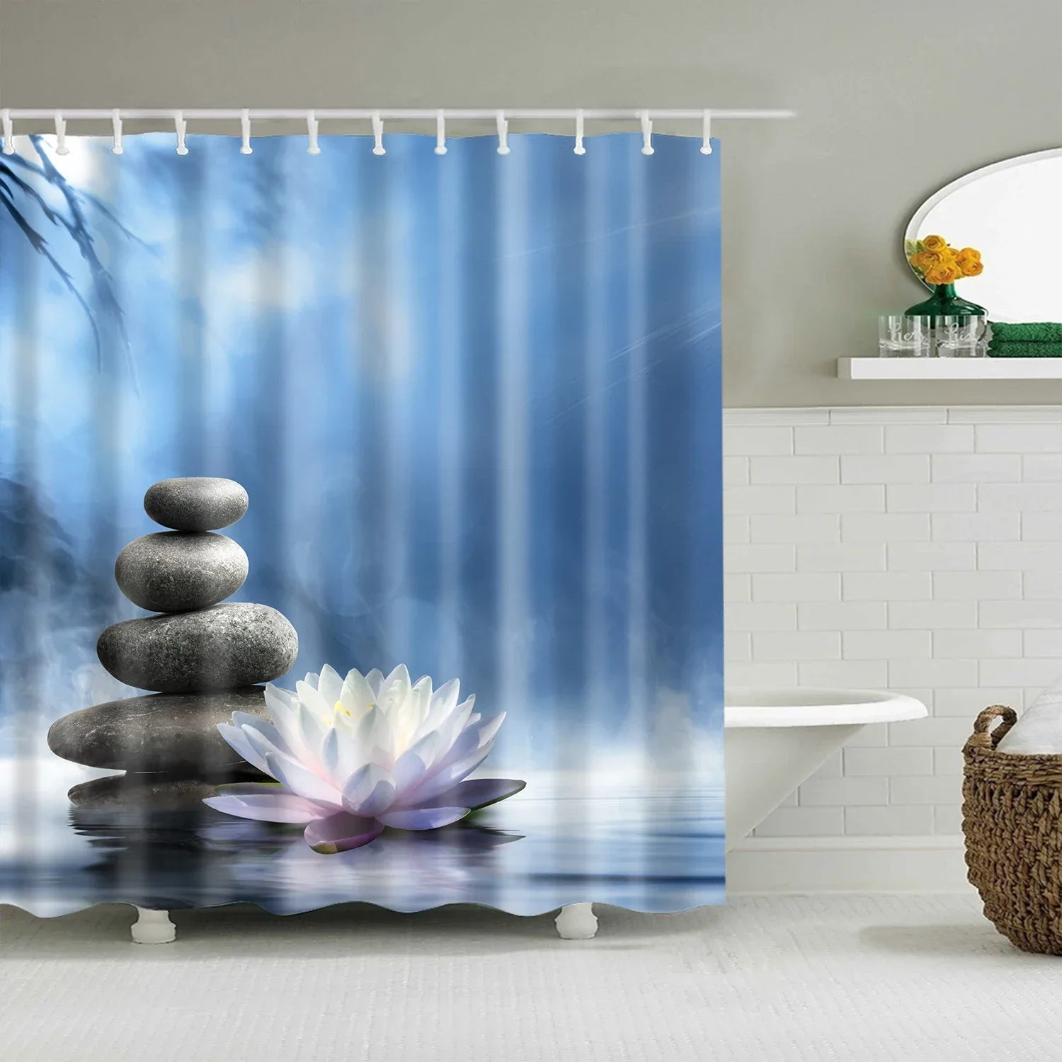 3D Buddha Pflanze bedruckte Badvorhänge, wasserdichtes Polyestergewebe, Badezimmer-Duschvorhang, Bildschirm mit Haken, Badezimmervorhänge