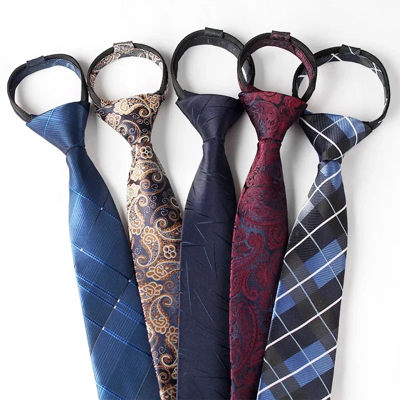 

6CM Men's Leisure Trendy Ties Striped Floral Solid Lazy Zipper Tie Fit Man Formal Business Office Administration Suit Neckties