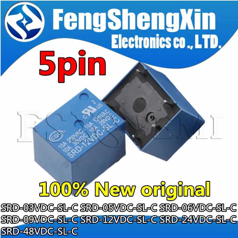 5pcs SRD-03VDC-SL-C SRD-05VDC-SL-C SRD-06VDC-SL-C SRD-09VDC-SL-C SRD-12VDC-SL-C SRD-24VDC-SL-C SRD-48VDC-SL-C 5pin Relay