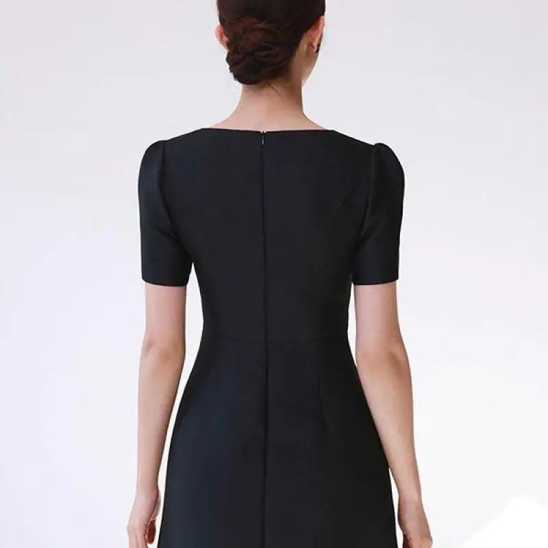 Vestidos de novia negros simples para mujer, vestido de noche clásico con cuello redondo, hasta el tobillo, vestido de novia elegante con manga, nuevo