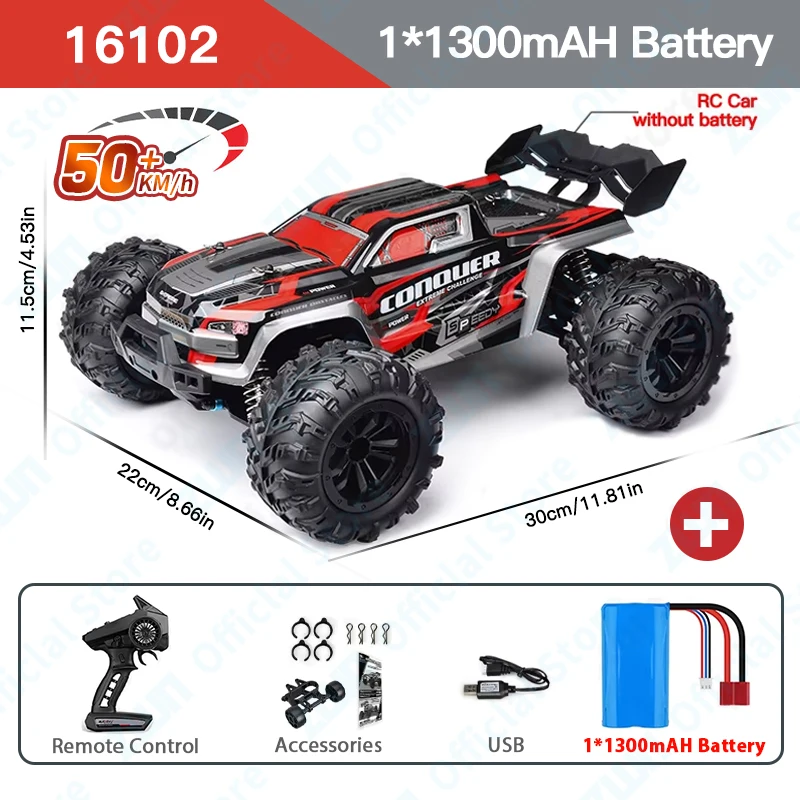 ZWN 1:16 70 km/u of 50 km/u 4WD RC auto met LED-afstandsbediening auto's hoge snelheid Drift Monster Truck voor kinderen vs Wltoys 144001   Speelgoed - afbeelding 1