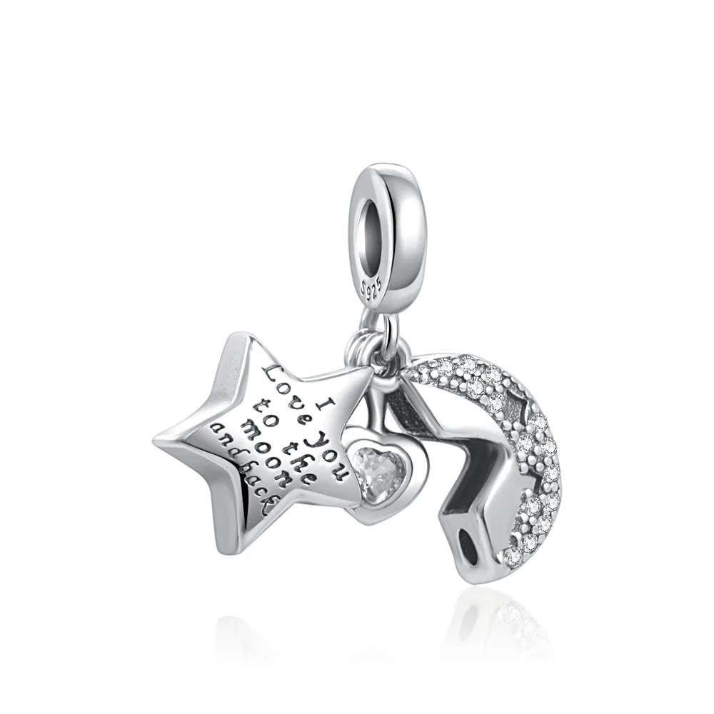 925 Sterling Silver plated Four -leaf grass star Fit Original Bracelet/Necklace Exquisite Charm DIY Beads