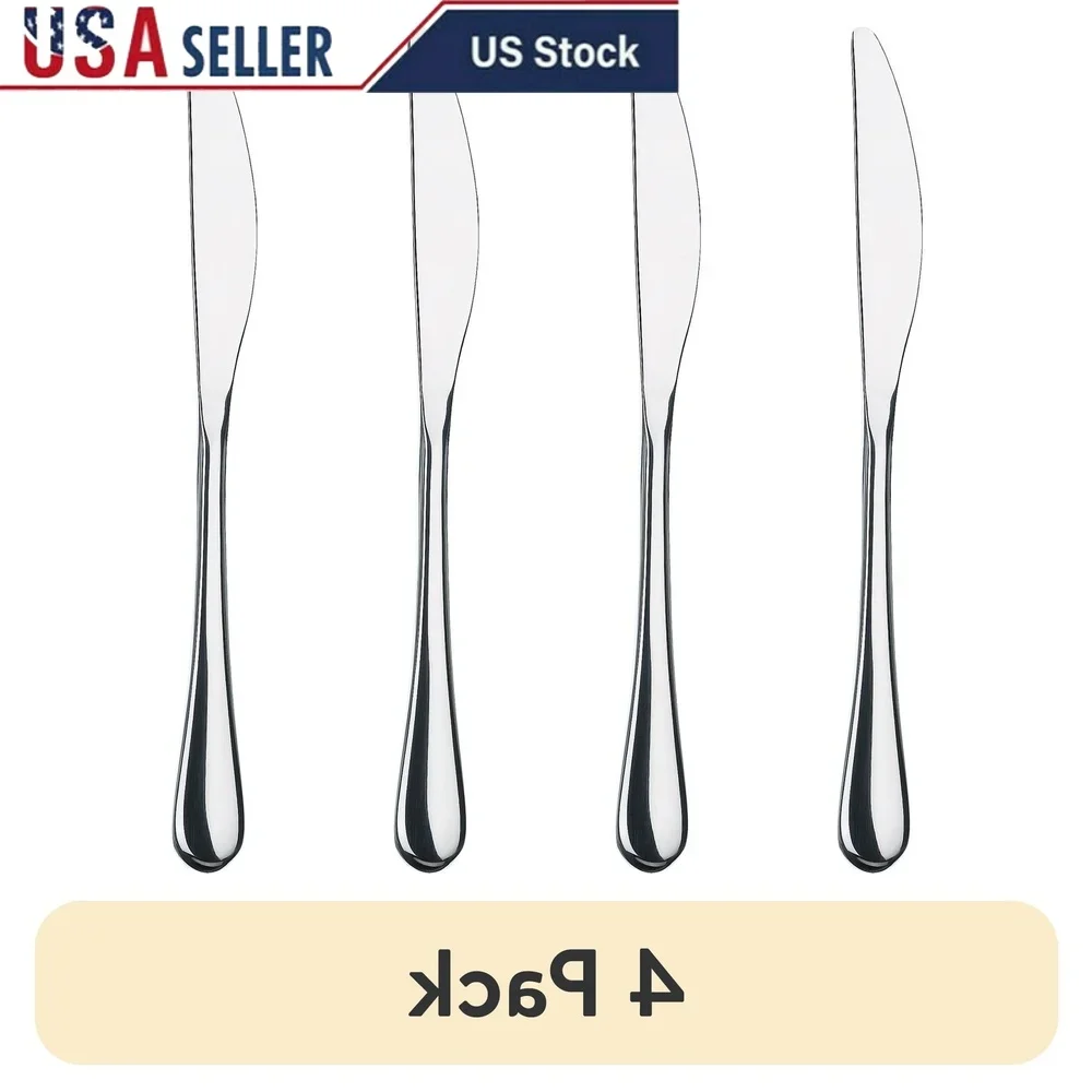 

4-пакетный обеденный нож из нержавеющей стали, высококачественные прочные столовые приборы, элегантная полированная отделка, можно мыть в посудомоечной машине, сервировка стола для кухни