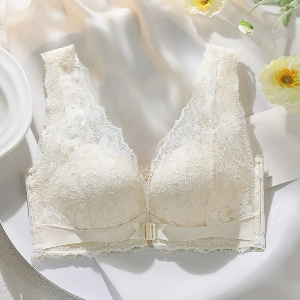 

Comfortable Push Up Front Button Lace Bra Anti-sagging Breathable Wireless Deep V Bra Shockproof Lingerie Women Underwear Summer