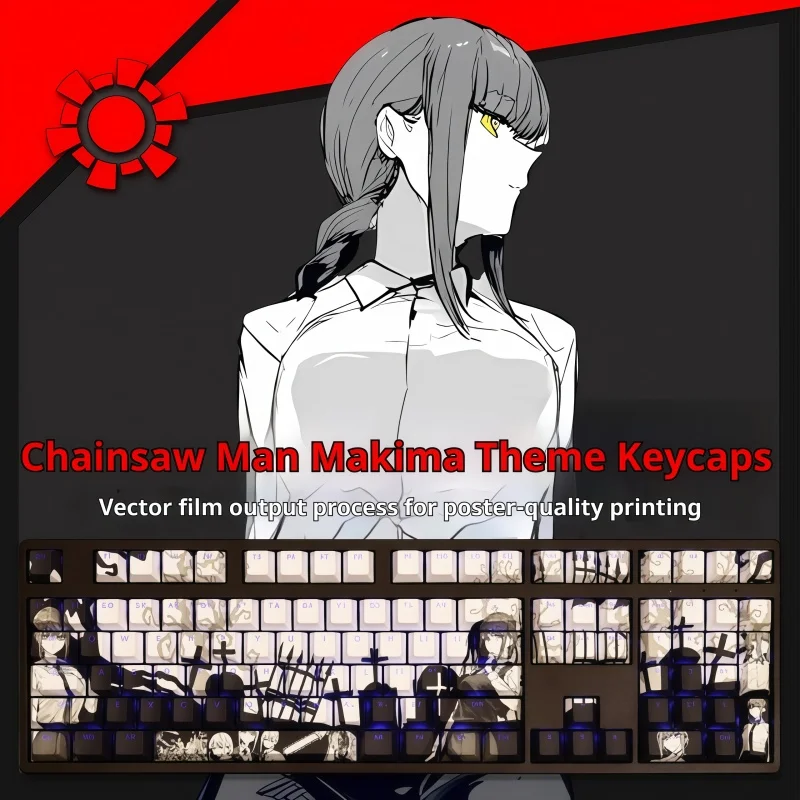 Motosserra homem makima tema keycap cinco lados sublimação de calor 108 teclas pbt material cereja alta seda ergonômica toque suave fresco