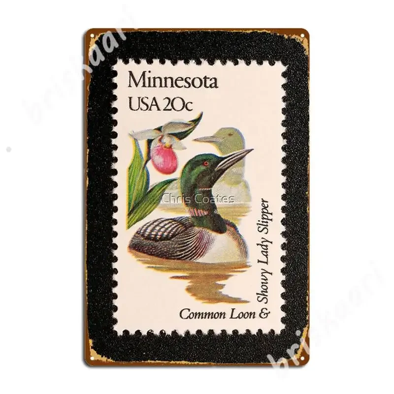 1982 20c Minnesota State Bird &Amp; Flower Postage Stamp Metal Signs pub Cave pub create Wall Decor Tin sign Posters