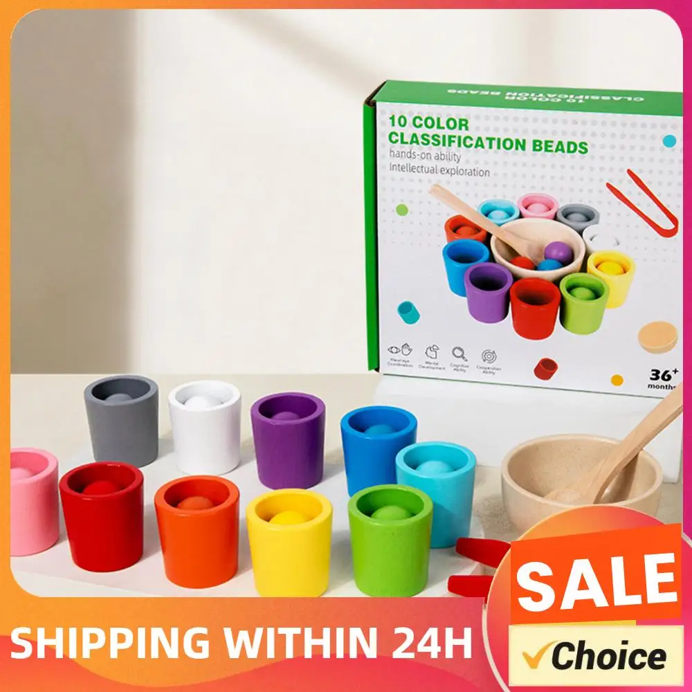 

Деревянная развивающая игрушка Монтессори: Сортировка по цветам и счету, деревянные стаканчики и шарики для изучения цветов, игрушка для детей