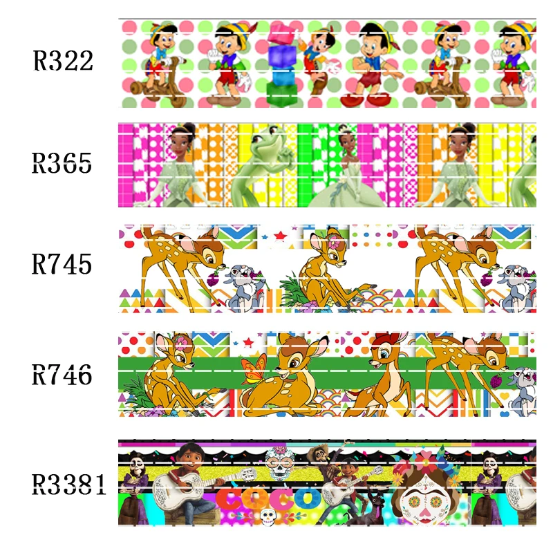 50 yard character grosgrain 7/8inch 1inch 1.5inch 2inch 3inch printed bambi frog princess ribbon Crafts material R3381