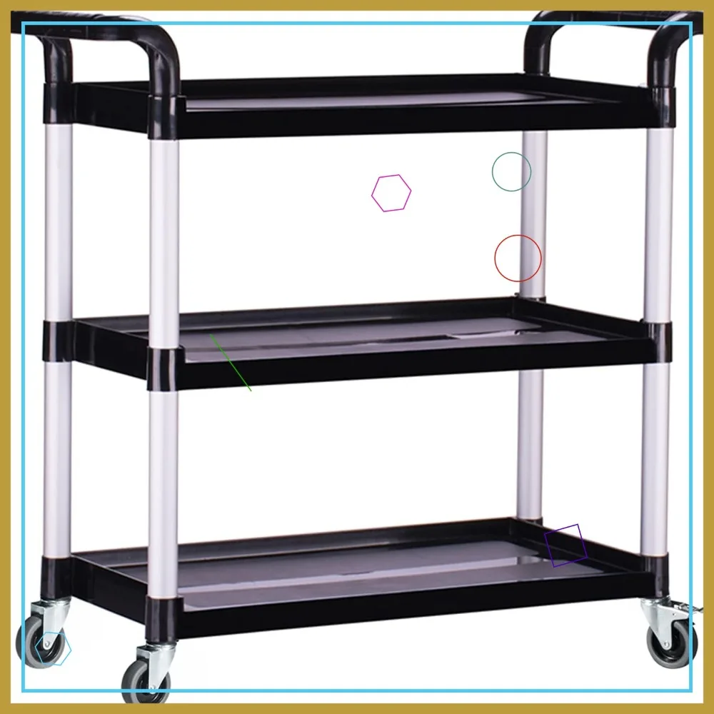 

Heavy Duty Plastic Utility Cart, 510lbs Capacity Rolling Service Cart, 3-Tier Lockable Wheels for Office Garage