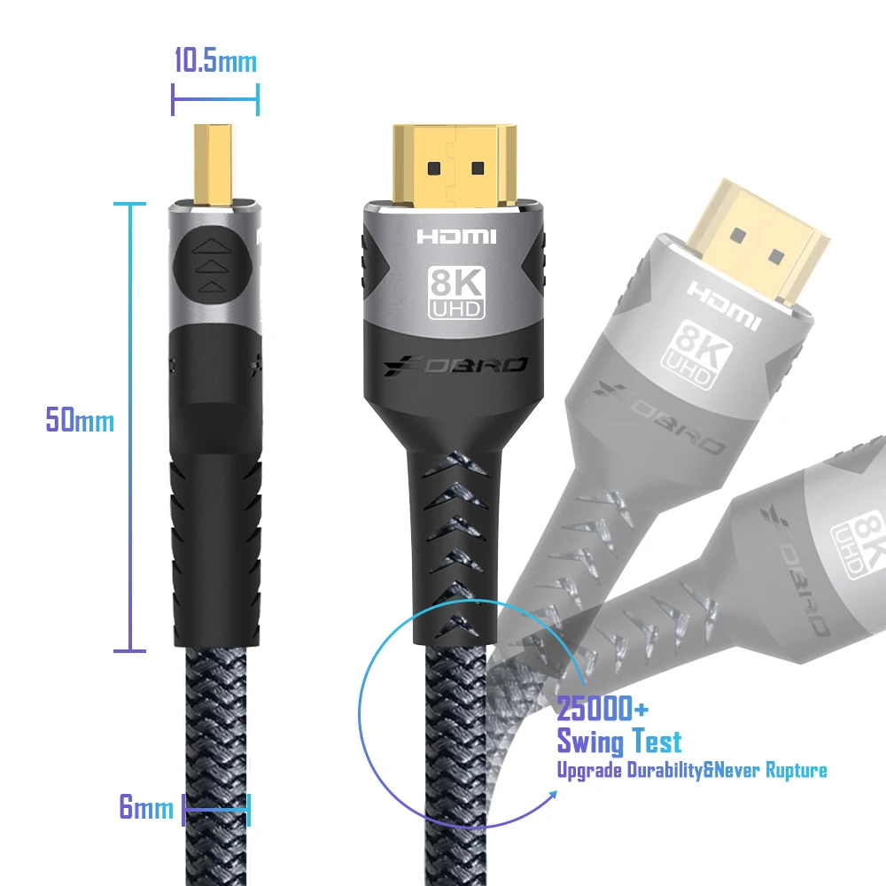 Cavo HDMI 2.1 8K – 1m, 48Gbps, 8K 60Hz/4K 120Hz, HDCP 2.2/2.3, EARC, HDR, Compatibile Con TV E Laptop - 6
