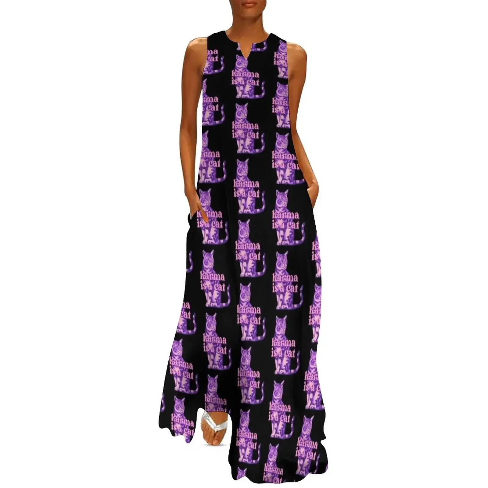 

Karma is a Cat Long Dress purple dress african dresses for woman sexy dress luxury evening woman for wedding