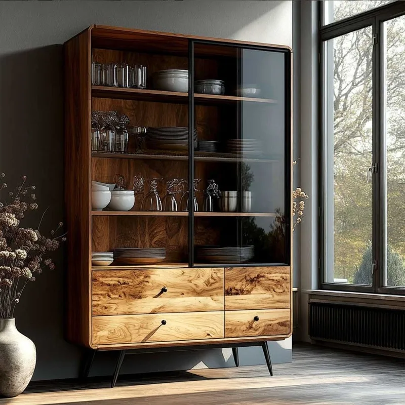 Custom Wooden Simple Cabinet Vintage Sideboard Self-Service Cabinet with Drawer