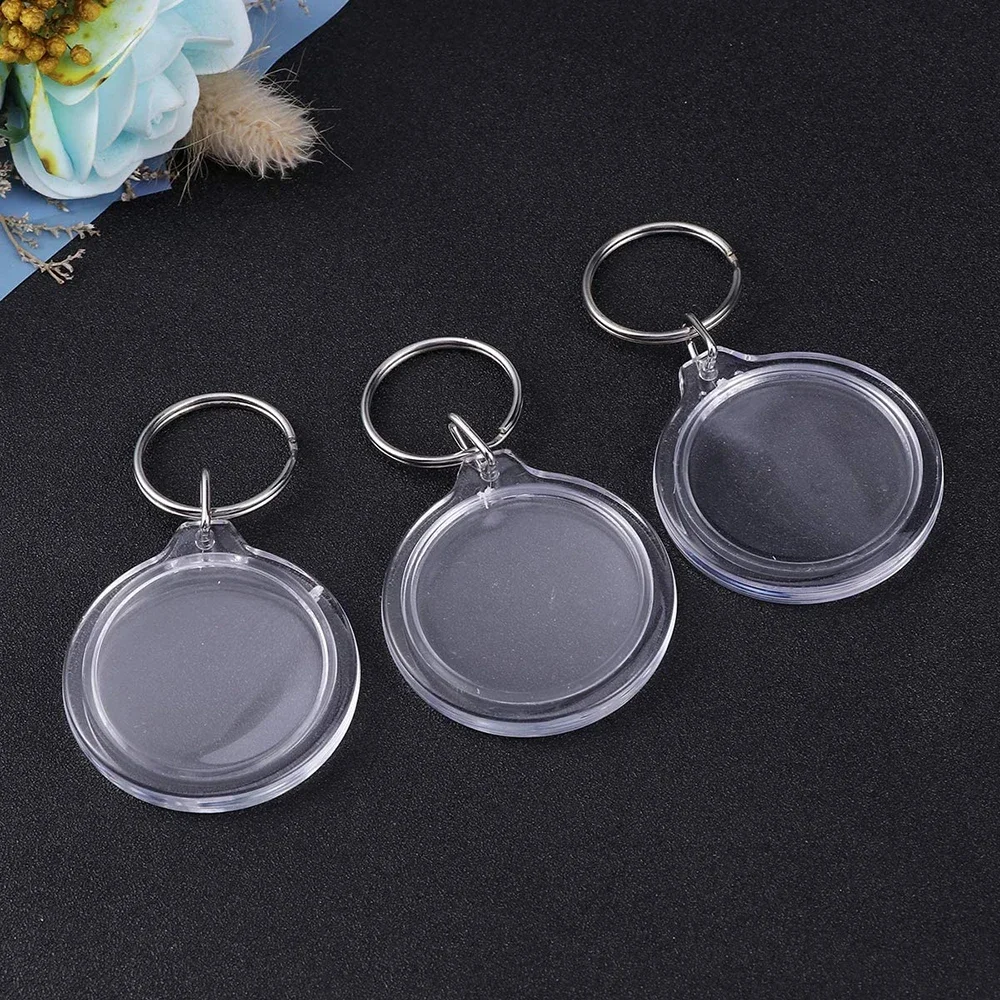 30PCS Acrylic Photo Frame Keychain - Circle Snap-In Blank Keyring for DIY Picture Inserts