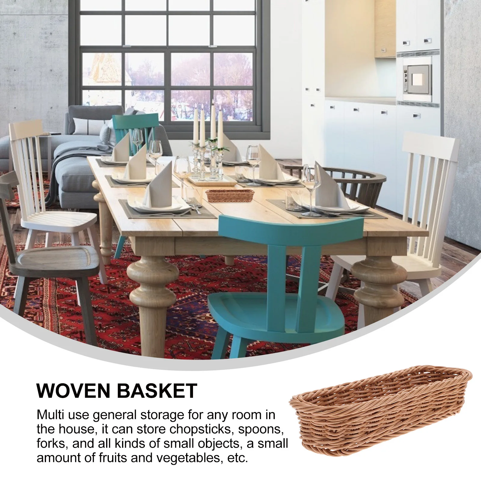 

Imitation Rattan Woven Basket Plastic Mothproof Storage for Restaurant Hotel Home Desktop Organizer Tableware Fork