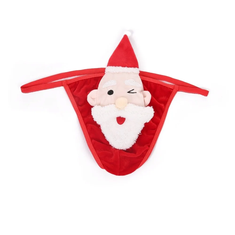 Soft Low Waist Christmas Men Thongs Underpants Red Santa Claus T-back Thin Strap Male Briefs Xmas