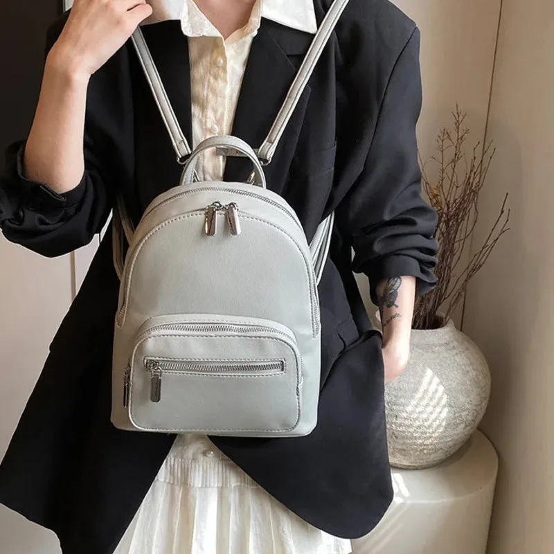 

New Solid Color Soft PU Backpack Fashionable And Simple Waterproof A Must-have For Women's Casual Students