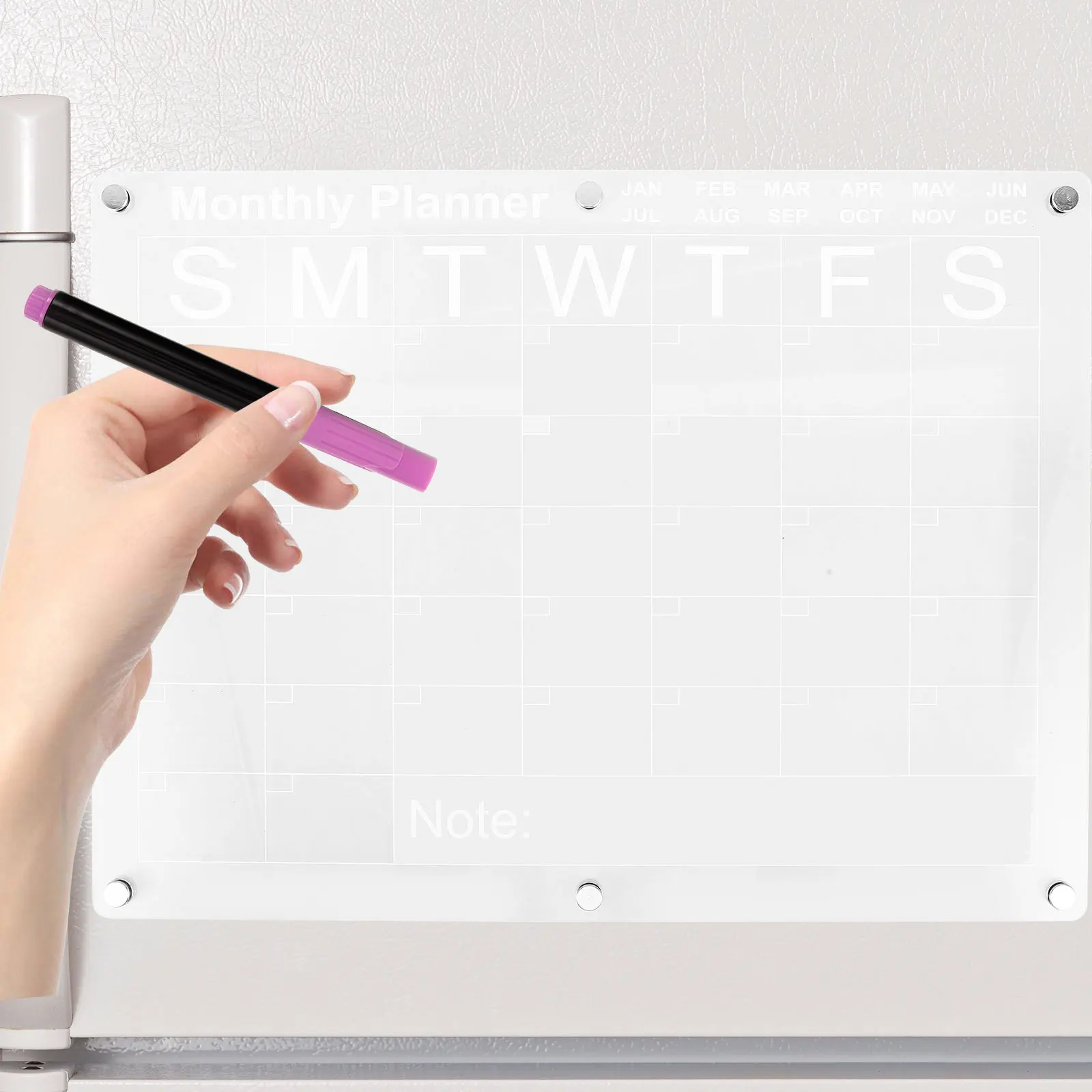 

1Set Acrylic Magnetic Calendar Clear Dry Erase Board for Fridge Monthly Weekly Planner Refrigerator Acrylic Calendar