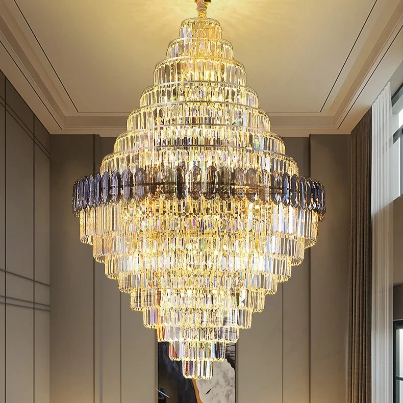 

Large Crystal Chandelier Villa Duplex Living Room Building Lobby Lights Long Staircase Villa Decorative Ceiling Chandelier