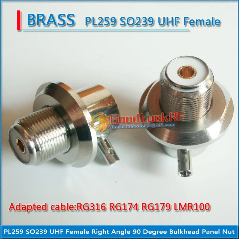 PL259 SO239 UHF Female O-ring Bulkhead Panel Right Angle 90 Degree 2 Hole Connector Clamp Solder RG316 RG174 RG179 LMR100 Cable