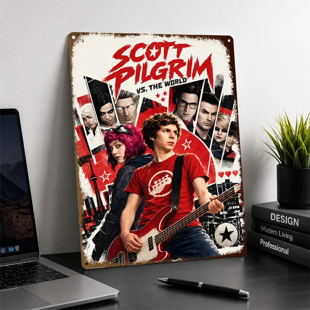 Scott Pilgrim Vs The World Cast Collage Aluminum Poster Cinematic Wall Art For Home Theater Customized Metal Sign Birthday Gift